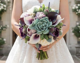 White Plum Calla Rose Succulent Bridal Bridesmaids Bouquets Prom Wedding Flower: Add Corsage Boutonniere