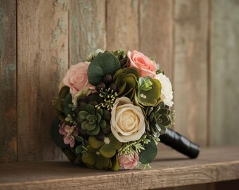 Artificial Flower Bouquet Wedding Prom: Olive Mauve Champagne - Add Boutonniere Flower Crown Corsage More