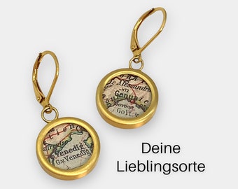 Ohrhänger mit deinen Lieblingsorten aus original Landkarte // Edelstahl vergoldet // Muttertag // Hochzeit // personalisierter Schmuck