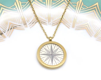 Pendant with compass rose from sea atlas // Gold plated // Gifts for her // Wedding // Map // Christmas // Stella Maris