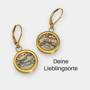 Ohrhänger mit deinen Lieblingsorten aus original Landkarte // Edelstahl vergoldet // Muttertag // Hochzeit // personalisierter Schmuck
