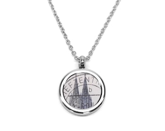 Cologne Cathedral Pendant with German postage stamp. Black and White