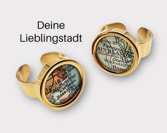 Ring mit deiner Lieblingstadt aus original Landkarte // Stadt nach Wahl // Hochzeit // Weihnachtsgeschek // personalisiert // vergoldet