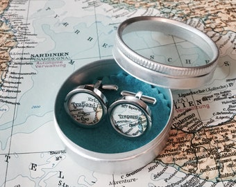 Your City Cuff links from original Vintage Maps I Gift for him I Wedding I Fathersday I personalized