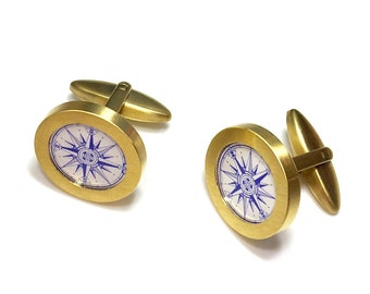 Gilded Cufflinks with Stamps windrose compass