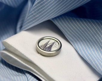 Cufflinks with postage stamps Cologne Cathedrale // wedding // groom