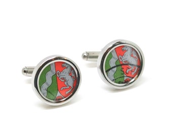 Cufflinks coat of arms of the state of Hesse with original German stamps // Wedding // Local heroes // Gift for men