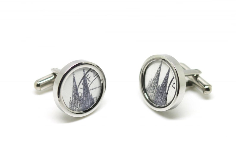 Cufflinks with postage stamps Cologne Cathedrale // wedding // groom Hochglanz/Highpolish