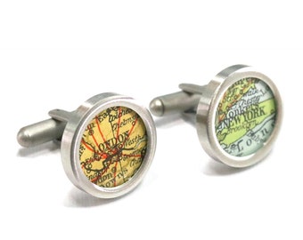 Cufflinks // Your city of choice // Map // Stainless steel // Wedding