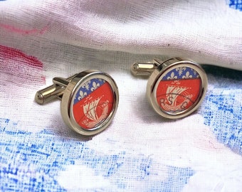 Cufflinks PARIS with original stamps / stainless steel / coat of arms / wedding / groom / father's day / gift for men / limited edition