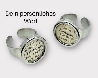 Your personal word in ring with historical paper // dictionary // gift for girlfriend // christmas gift // wedding