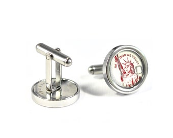 Cufflinks with original US stamps Statue of Liberty