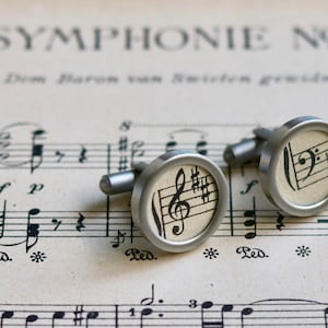 Cufflinks // clefs // stainless steel // gift for musicians // treble clef image 1