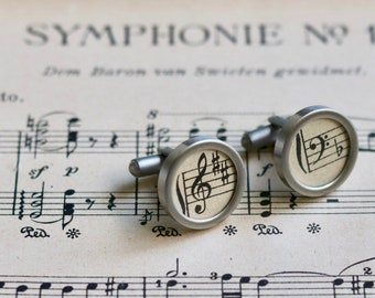 Boutons de manchette Clef // Acier inoxydable // Cadeau pour musicien // Treble Clef // Noël // Mariage