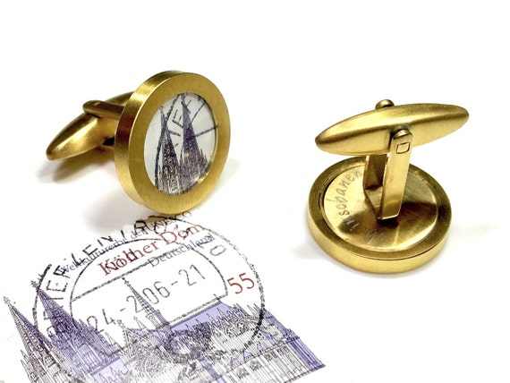 Manschettenknopfe Gold Kolner Dom Briefmarke Etsy