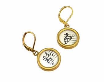 Boucles d'oreilles clé de sol pour les mélomanes // à partir de partitions originales // cadeau pour la fête des mères // plaqué or