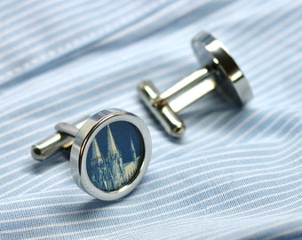 Cufflinks with original German stamps with the Cologne Cathedrale // BLUE // wedding gift