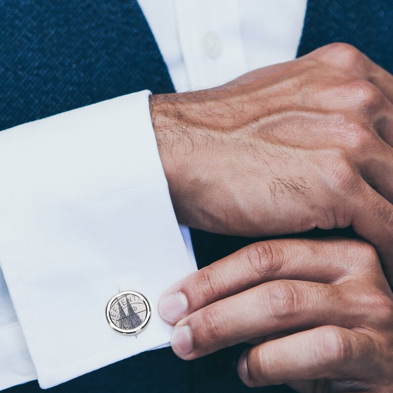 Cufflinks with postage stamps Cologne Cathedrale // wedding // groom image 6