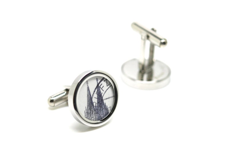 Boutons de manchette élégants // Cathédrale de Cologne // Timbre-poste // noir et blanc // Marié // Meilleur homme // Cadeaux pour lui // Cadeau de mariage image 3