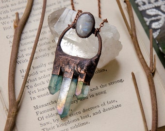 Raw Clear Quartz Point Copper Pendant  Pisces Birthstone Necklace  Electroformed Copper Jewelry