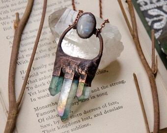 Raw Clear Quartz Point Copper Pendant Pisces Birthstone Necklace Electroformed Copper Jewelry