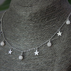 Stainless Steel Star Choker Necklace with Rose Quartz Crystal Beads Choker Necklace