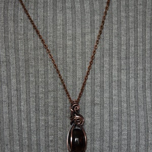 Small Oval Smoky Quartz Stone Wire Wrap Pendant Necklace Antiqued Copper image 5