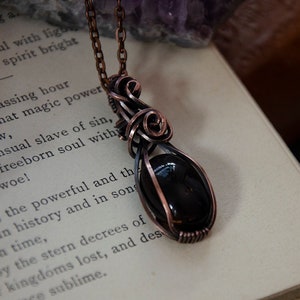 Small Oval Smoky Quartz Stone Wire Wrap Pendant Necklace Antiqued Copper image 3