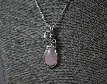 Rosenquarz Stein Wire Wrap Anhänger Halskette | Sterling Silber