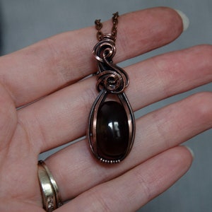 Small Oval Smoky Quartz Stone Wire Wrap Pendant Necklace Antiqued Copper image 4