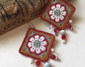 Crochet Granny Flower Earrings/Various Colors