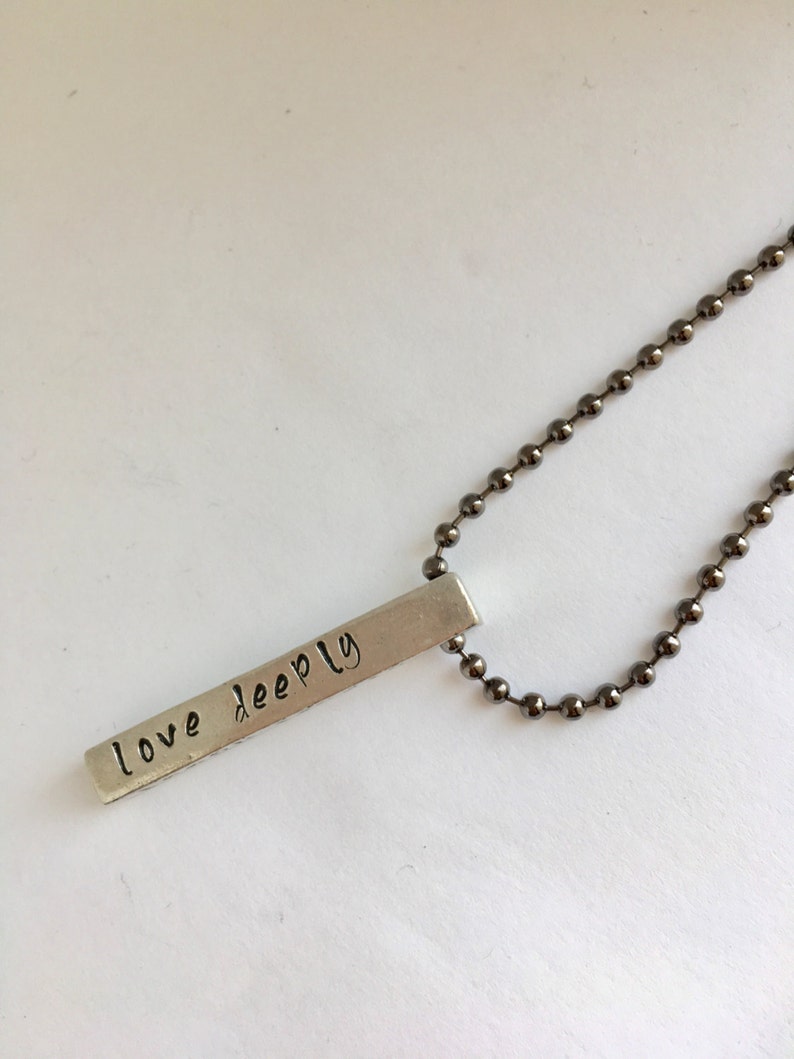 Learn Always, Live Simply, Love Deeply, Laugh Loudly Pewter Bar Necklace image 4