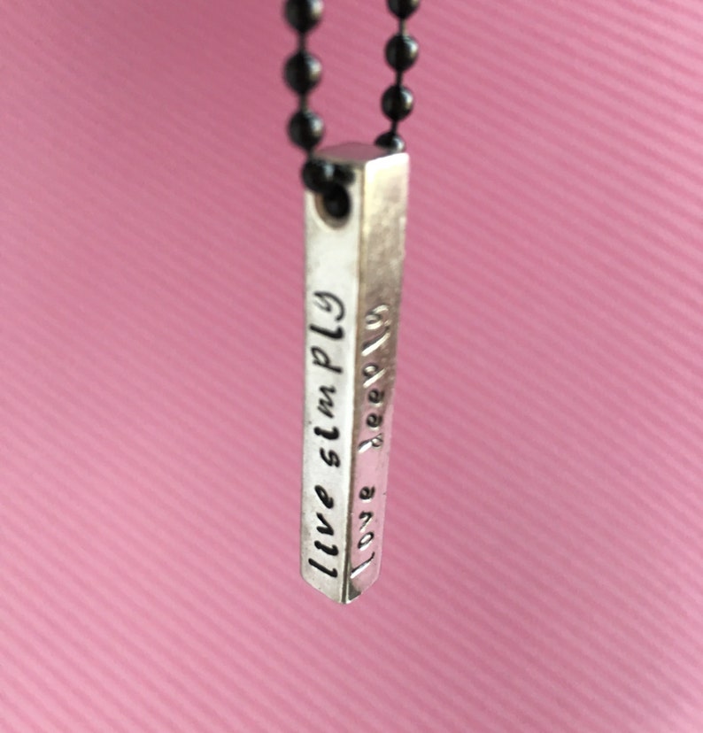 Learn Always, Live Simply, Love Deeply, Laugh Loudly Pewter Bar Necklace image 1