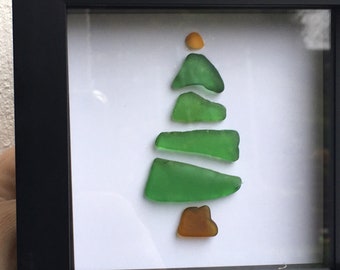 Framed sea glass Christmas tree