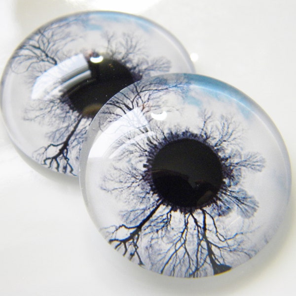 Glass Eyes, doll eyes, glass doll eyes, unique eyes, forest eyes, odd eyes, strange eyes.  One Pair 25 mm glass eye cabochons.