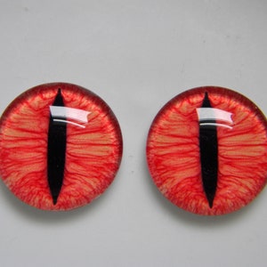Glass Eyes, Cabochon eyes, Red eyes, Lizard eyes, Dragon eyes for sculptures, crafting, plushie or jewelry making.  Choose size from menu.