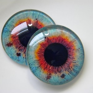 Occhi di vetro, occhi blu ardesia, occhi di bambola, occhi di bambola blu, occhi di vetro blu, occhi umani, occhi realistici. Un paio di cabochon di occhi in vetro da 25 mm.