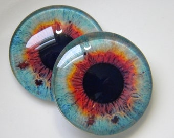 Glass Eyes, slate blue eyes, doll eyes, blue doll eyes, blue glass eyes, human eyes, realistic eyes.  One Pair 25 mm glass eye cabochons.