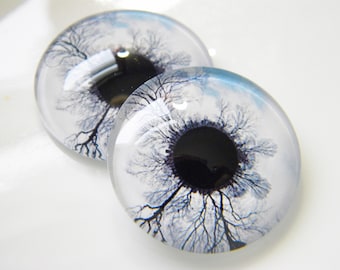 Glass Eyes, doll eyes, glass doll eyes, unique eyes, forest eyes, odd eyes, strange eyes.  One Pair 25 mm glass eye cabochons.