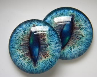 Olhos de vidro, olhos azuis, olhos de gato, olhos de animal, olhos de gato azuis, olhos de escultura, olhos de gato azul-petróleo, olhos taxidermizados. Um par - Escolha o tamanho no menu