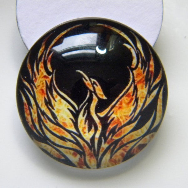 Handmade Glass Cabochon, Phoenix cabochon, photo cabochon, pendant glass, photo glass cabochon, designer cabochon.  Choose size from menu.