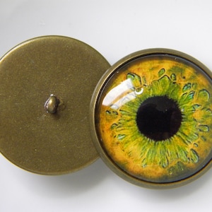 Glass eyes, sew on eyes, button eyes, loop back button eyes, doll eyes, yellow doll eyes, Sew on Glass Eyes.  Choose size from menu.