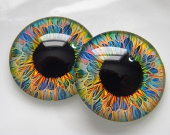 Glass eyes, Fantasy Eyes, glass doll eyes, Doll Eyes, Bright colored eyes, colorful eyes, craft eyes.  One Pair-Choose size from menu.