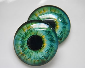 Glass Eyes, cabochon eyes, green eyes, human eyes, doll eyes, green doll eyes, sculpture eyes, craft eyes.  One Pair-Choose size from menu.