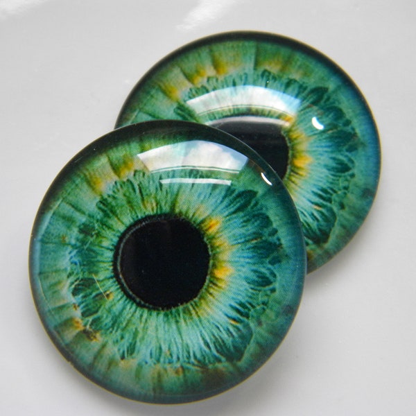 Glass Eyes, cabochon eyes, green eyes, human eyes, doll eyes, green doll eyes, sculpture eyes, craft eyes.  One Pair-Choose size from menu.