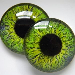 Glass eyes, green eyes, green doll eyes, doll eyes, human eyes, animal eyes, realistic eyes, green iris.  One Pair - Choose size from menu.