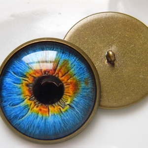 Glass eyes, blue eyes, sew on eyes, button eyes, loop back buttons, blue doll eyes, Sew on Glass Eyes.  Choose size from menu.