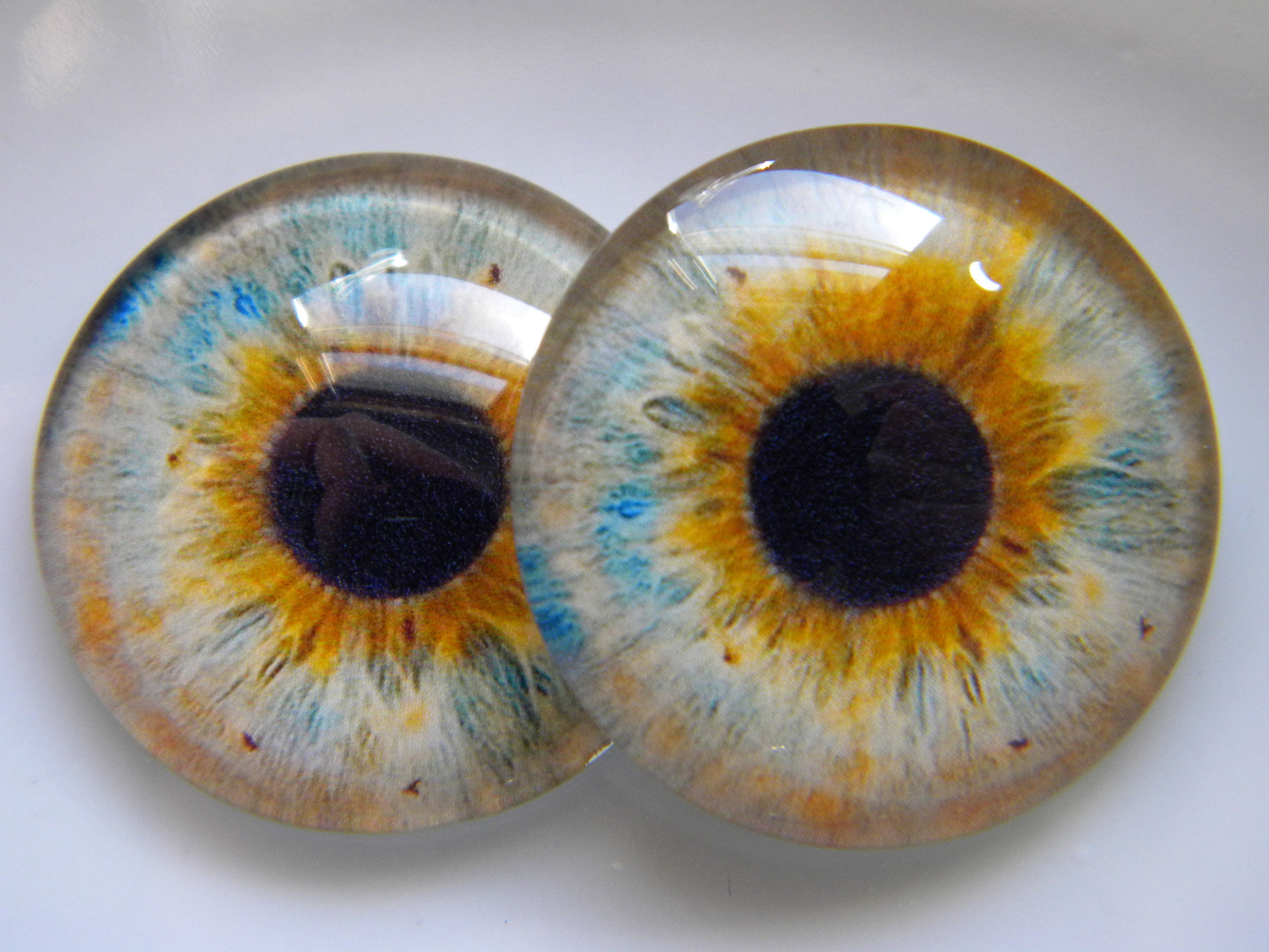 Glass Eyes, Hazel Eyes, Doll Eyes, Hazel Doll Eyes, Gold Eyes, Human Eyes, Craft  Eyes, Realistic Eyes. One Pair 25 Mm Glass Eye Cabochons. 