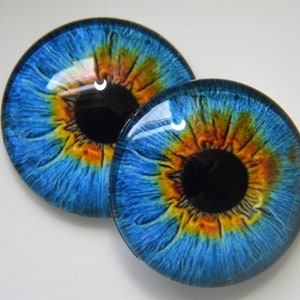 Glass eyes, blue eyes, blue doll eyes, doll eyes, human eyes, animal eyes, deep blue eyes, blue irises.  One Pair - Choose size from menu.