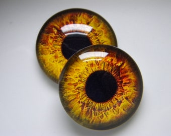 Glass eyes, gold eyes, golden eyes, doll eyes, human eyes, animal eyes, realistic eyes, taxidermy eyes.  One Pair - Choose size from menu.